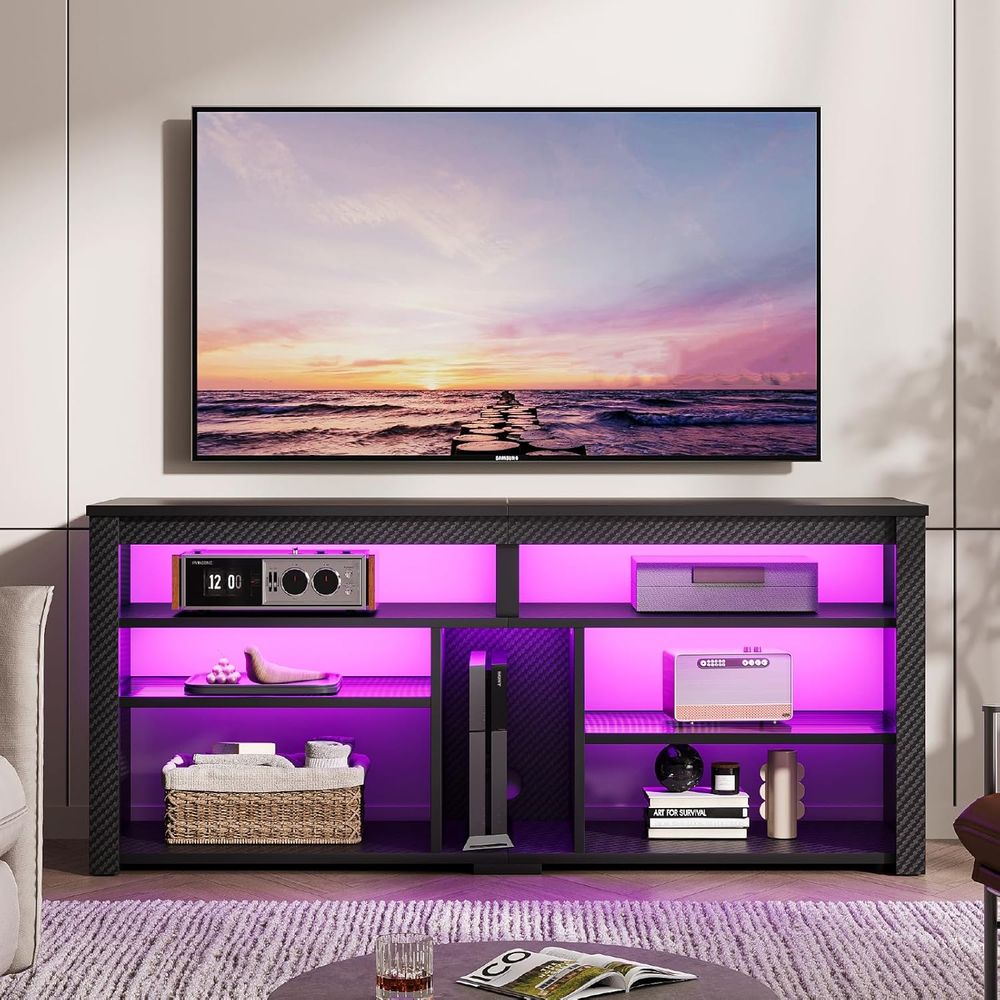 Woodworking Tv - LEDハイタイプテレビ台、エンターテイメントセンター、または55/60/65インチテレビ、収納付きゲーミングTV、またはPS4対応、調節可能な棚付きテレビキャビネット