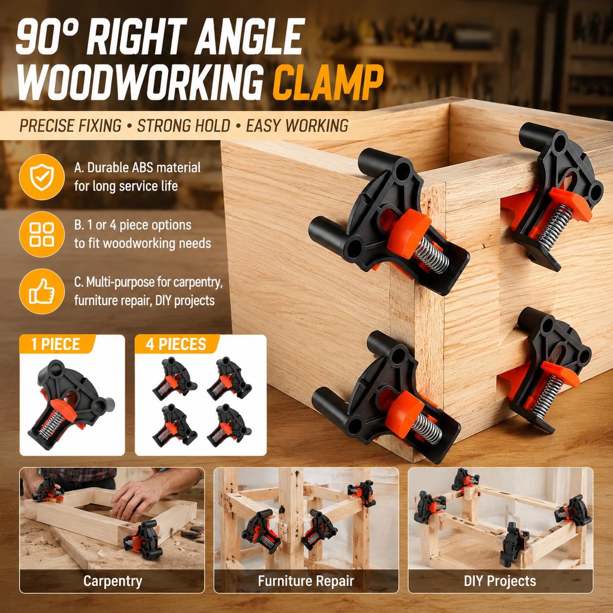 Woodworking And Carpentry - プレミアム木工大工用90度直角コーナークランプキット、キャビネット組立、フォトフレーム、家具修理用、調整可能な精密位置決め治具、ヘビーデューティーアルミ製木材ホルダー、ハードウェアツールセット