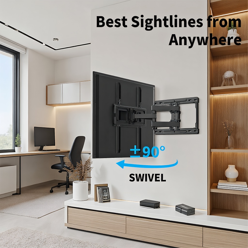 Woodworking Tv - フルモーションテレビ壁掛け金具（32～65インチのほとんどのテレビに対応、最大99ポンドまで対応）、デュアル関節式アーム付きテレビマウント（チルト・スイベル・エクステンション・レベリング機能搭載）、最大VESA規格400x400mm、12/16インチの木製支柱に適合
