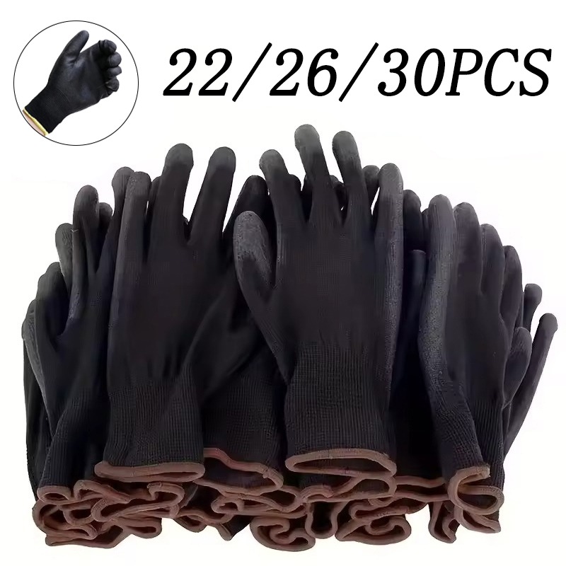 Woodworking Gloves - 22/26/30 個 PU コーティング手袋木工滑り止め黒 PU 手袋機械自動車修理工用品男性と女性用