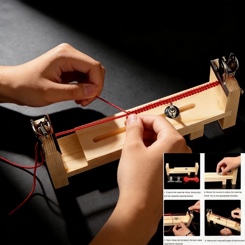Woodworking Shops - 無垢材ブレスレット編み込み固定ツール - 赤いロープの編み込み用調整可能なフレームプレート手作りコードDIYクラフト用品
