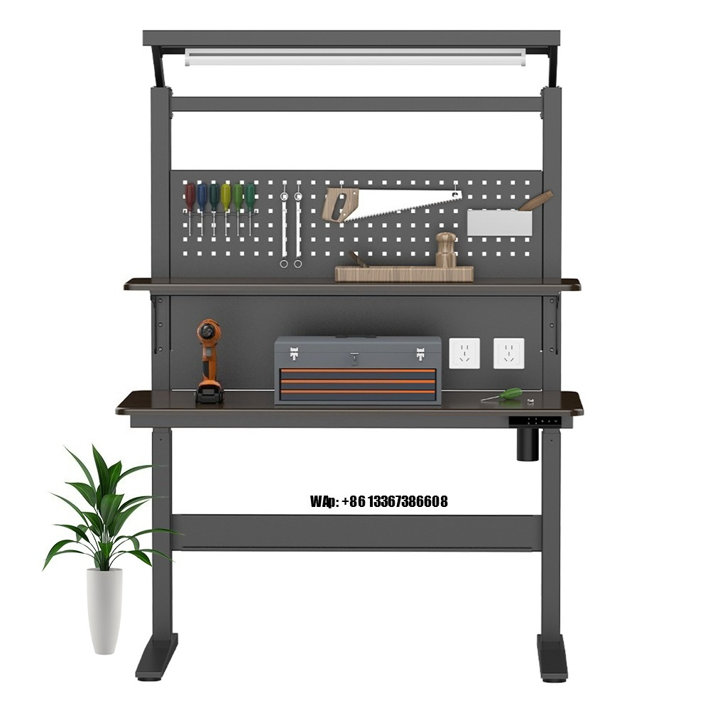 Workbench Woodworking - 高さ調節可能なフロアスタンディングワークテーブル、ヘビーデューティーワークベンチ、金属フレーム木製操作作業台