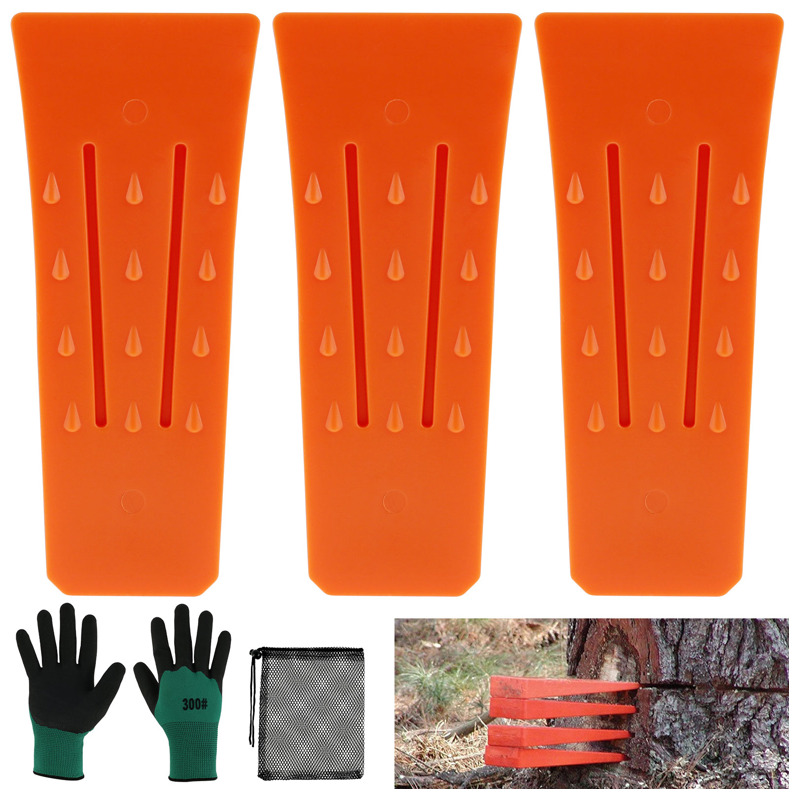 Woodworking Gloves - 3 個のツリーカッティングウェッジ耐久性のあるプラスチック効果的な伐採ウェッジ伐採用品安全チェーンソーアクセサリー手袋付き