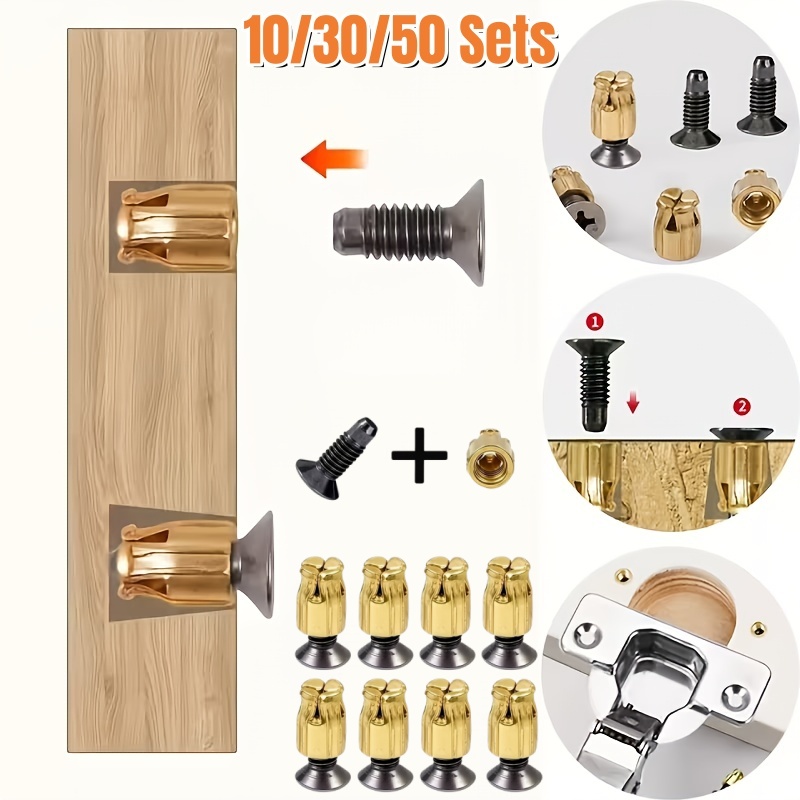Woodworking Shops - 10/30/50セット再利用可能なヒンジ修理インサートキット、キャビネットドア固定用金属ファスナーインサート、無垢材ドアプレート補強用