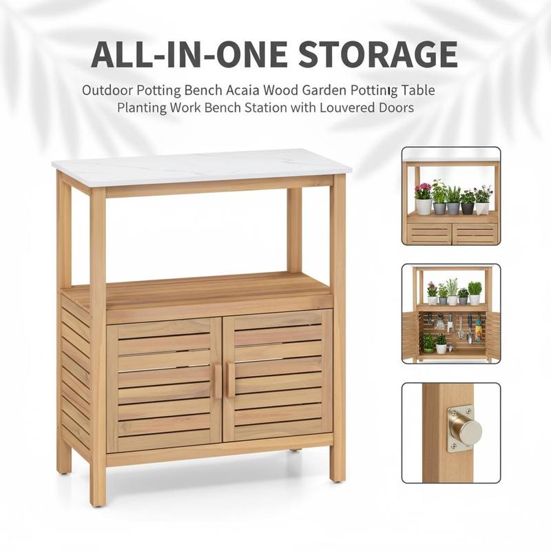 屋外用植木鉢置き台 アカシア材 ガーデンポッティングテーブル - Workbench Woodworking のレビューと価格