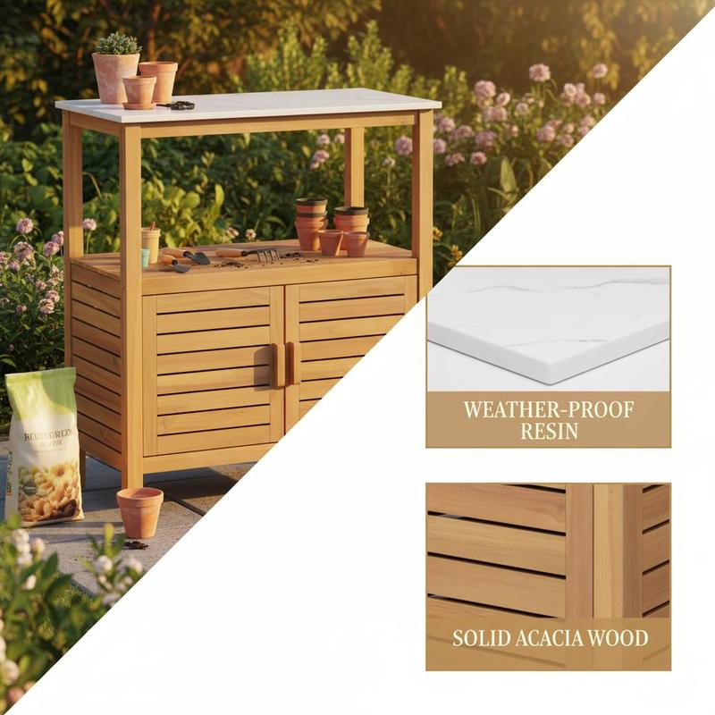 屋外用植木鉢置き台 アカシア材 ガーデンポッティングテーブル - Workbench Woodworking のレビューと価格