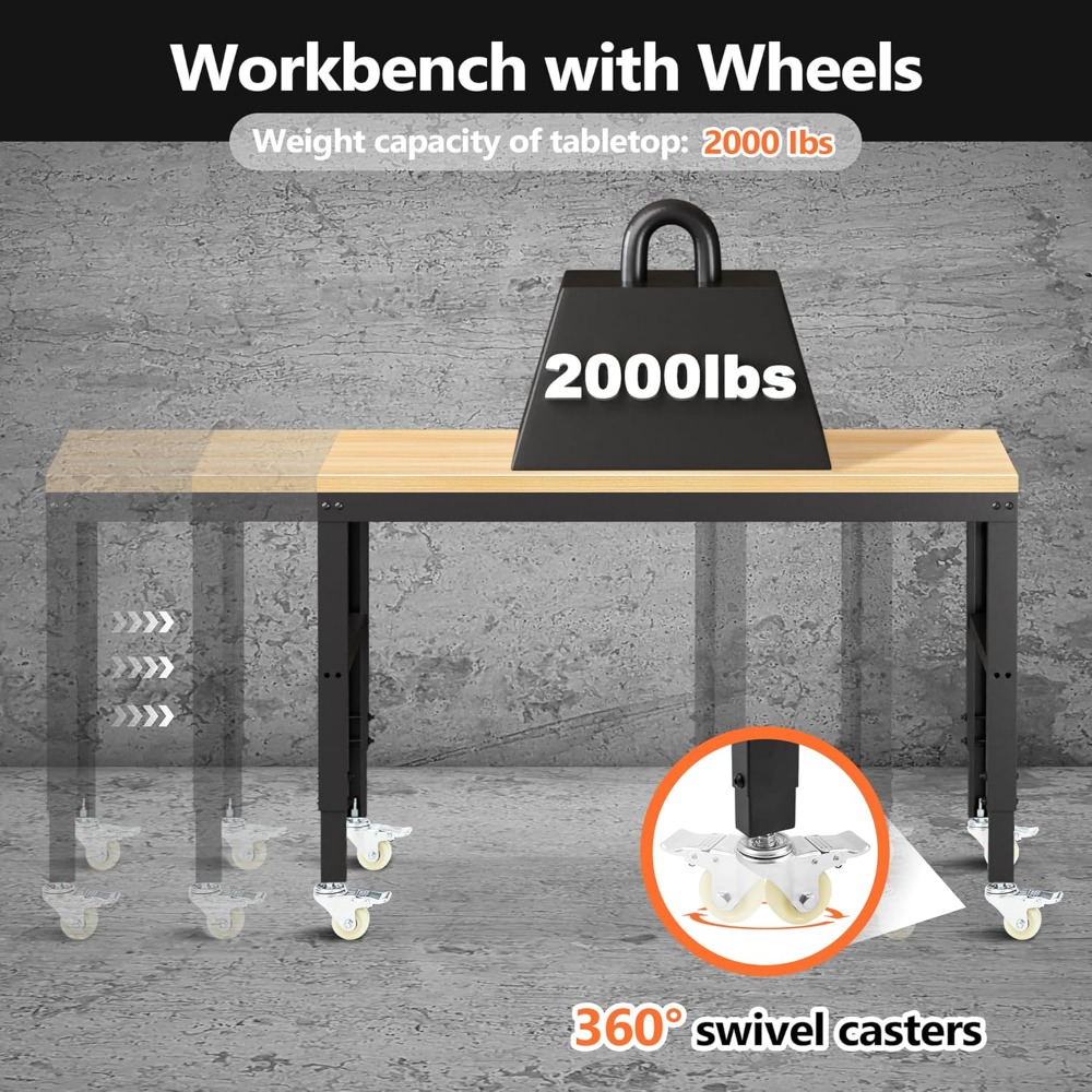 調整可能な作業台、頑丈な木製作業台、耐荷重2000ポンド、電 - Workbench Woodworking のレビューと価格