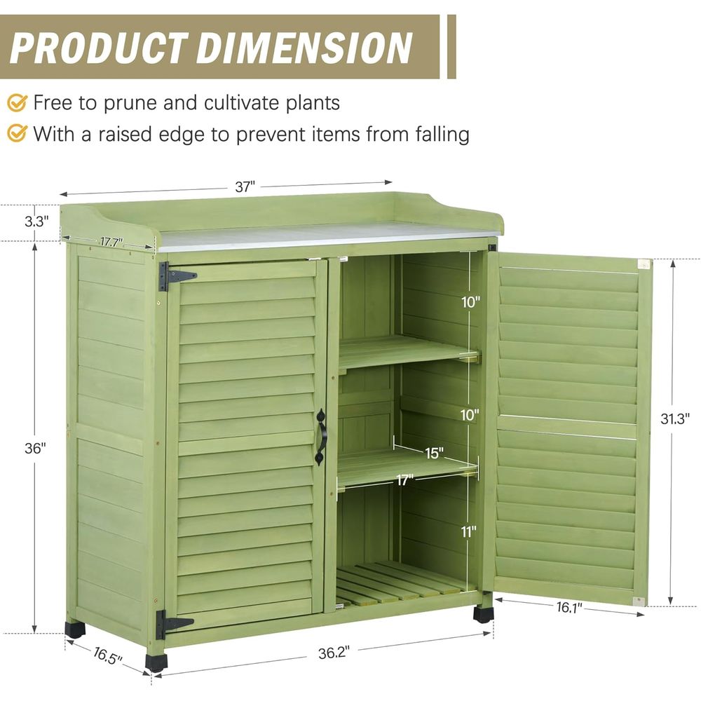 金属製の作業台付き屋外植木鉢置き台、防水ガーデン収納キャビネ - Workbench Woodworking のレビューと価格