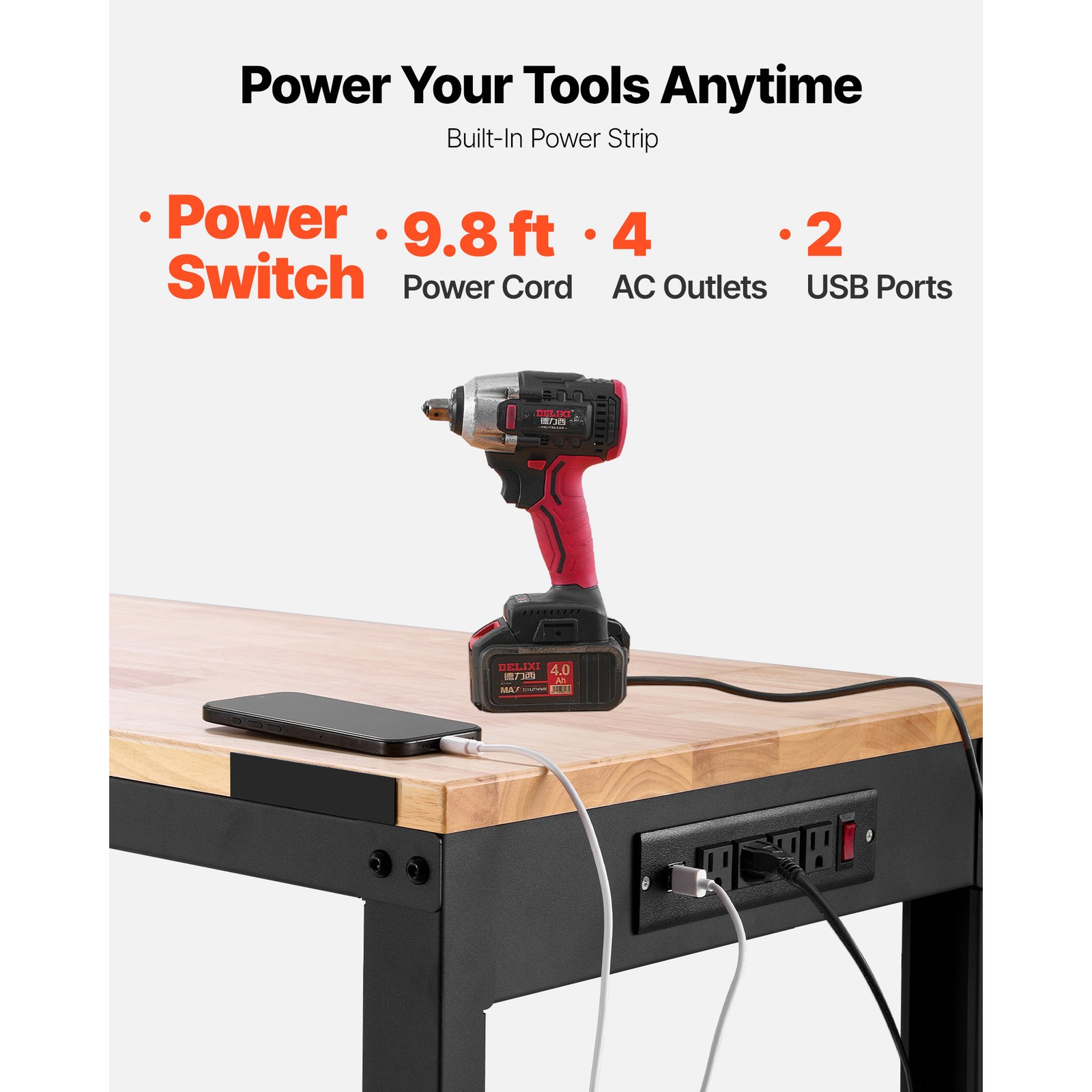 高さ調節可能なワークベンチ 61インチ×20インチ 電源コン - Workbench Woodworking のレビューと価格
