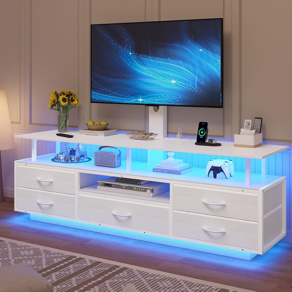 ホワイト 51.2 テレビスタンド、電源コンセント付き、45 - Woodworking Tv のレビューと価格