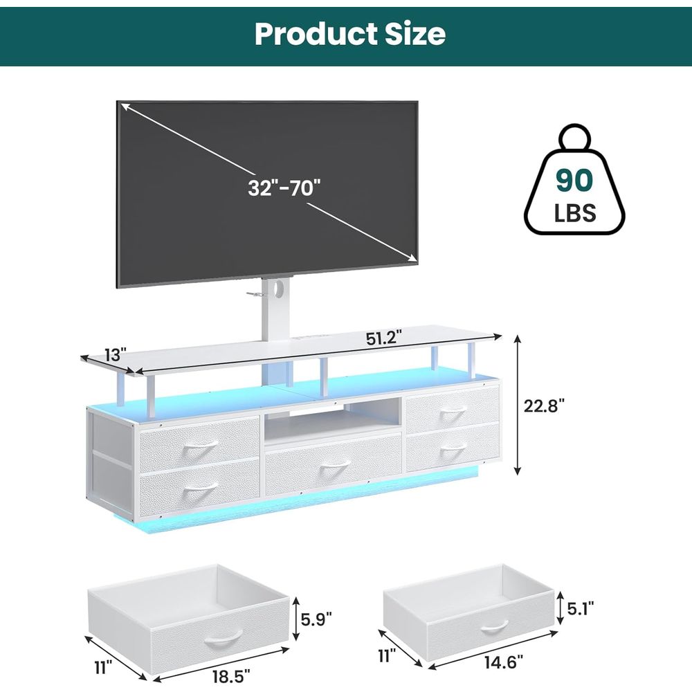 ホワイト 51.2 テレビスタンド、電源コンセント付き、45 - Woodworking Tv のレビューと価格