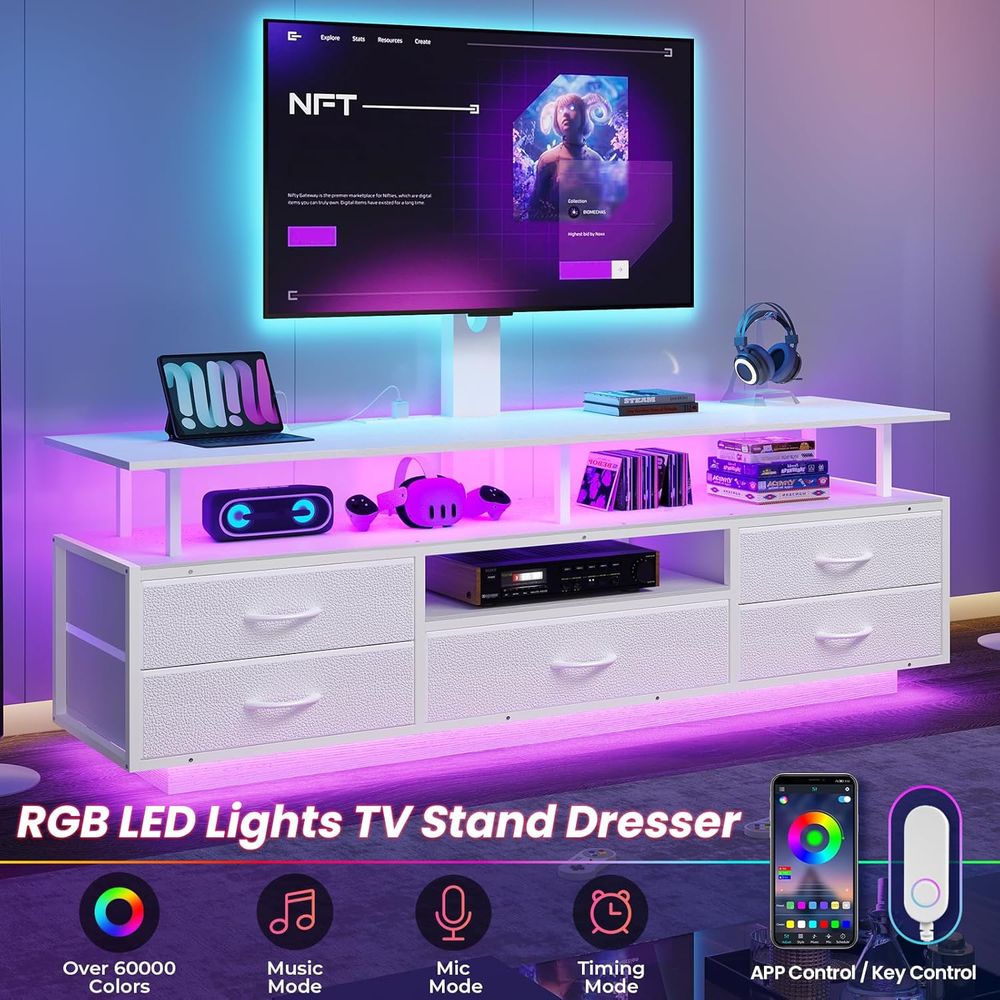 ホワイト 51.2 テレビスタンド、電源コンセント付き、45 - Woodworking Tv のレビューと価格