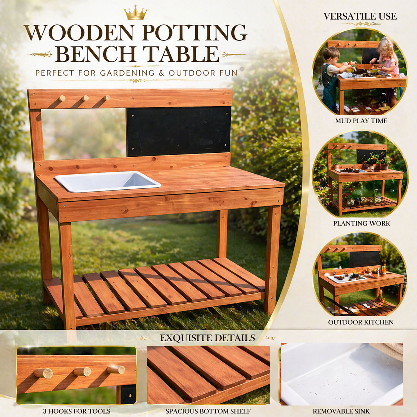 木製植木鉢台子供用屋外屋内庭園植栽テーブル作業台子供科学教育 - Workbench Woodworking のレビューと価格