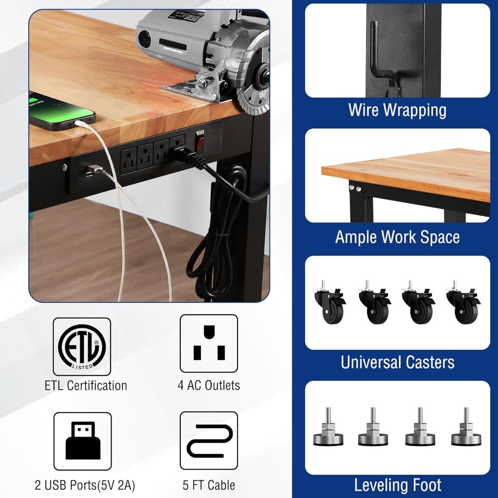 ガレージ作業台、48X22インチの調節可能な作業台（ホイール - Workbench Woodworking のレビューと価格