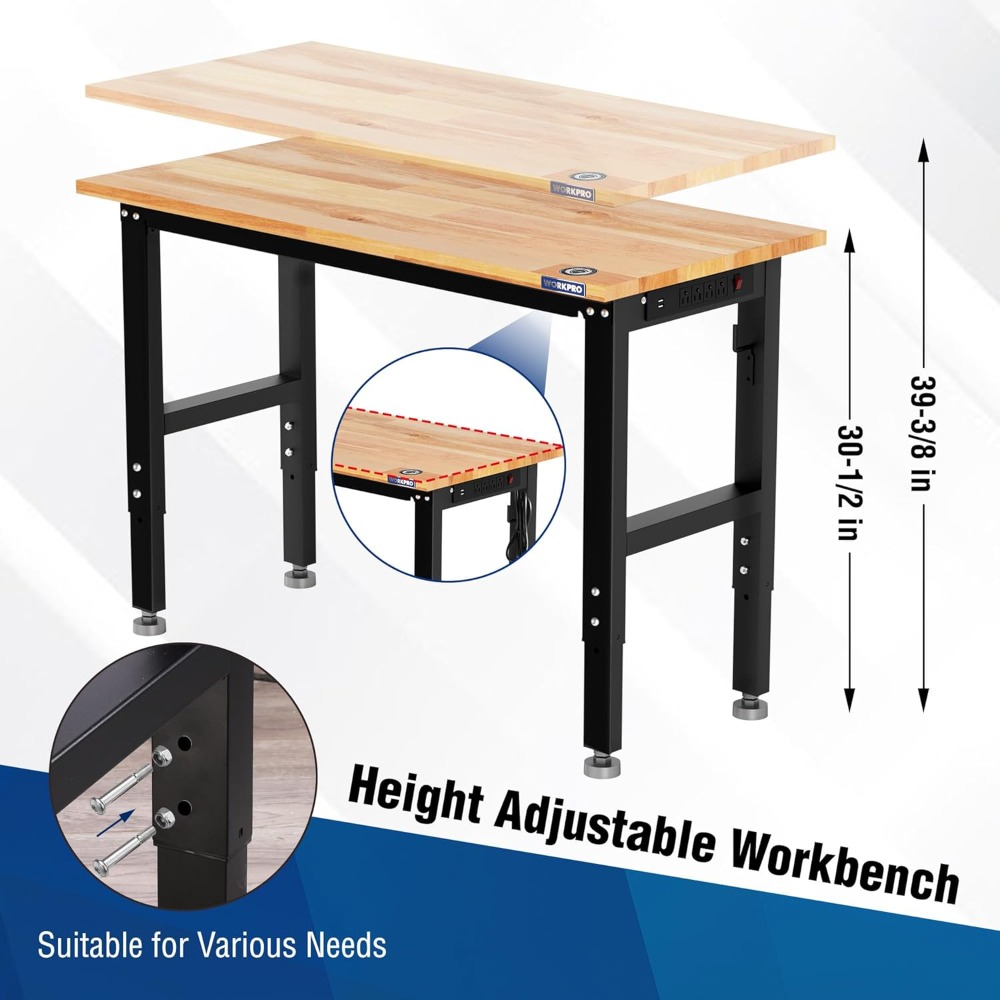 ガレージ作業台、48X22インチの調節可能な作業台（ホイール - Workbench Woodworking のレビューと価格