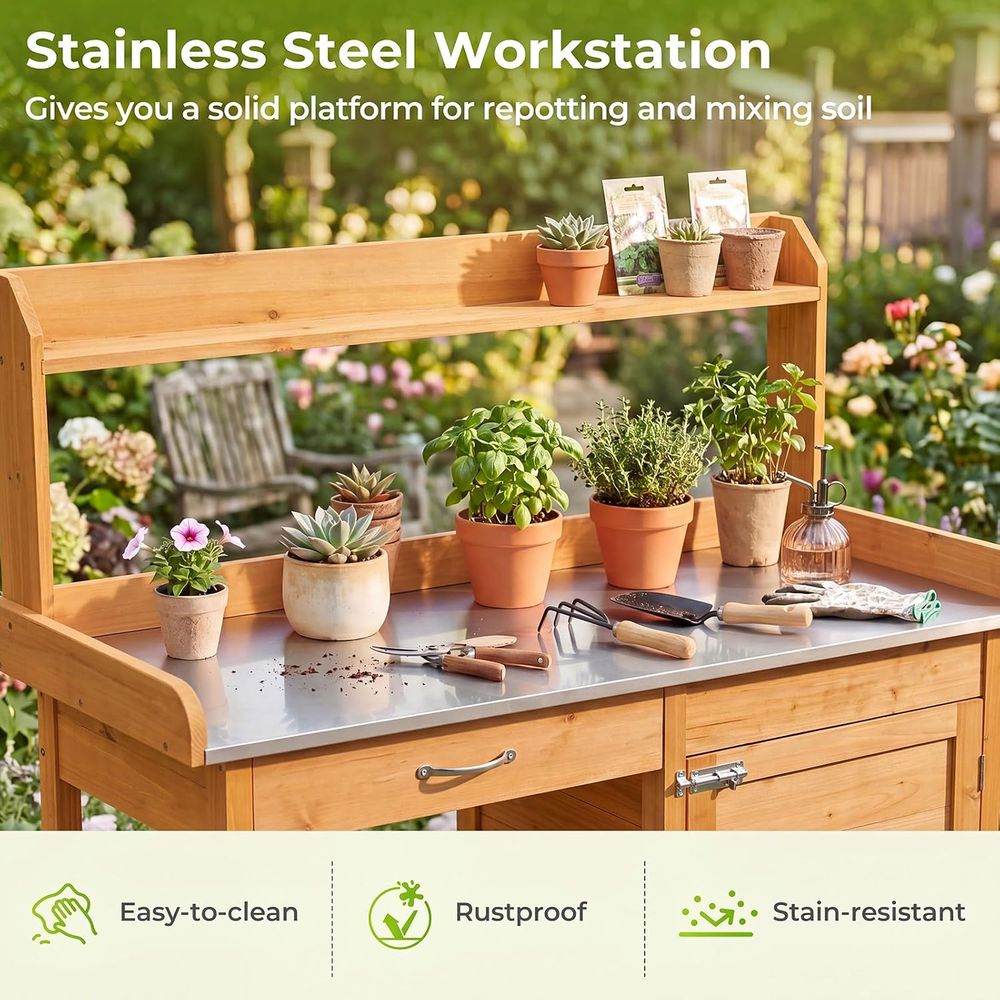 屋外用植木鉢置き台 木製ガーデンワークステーション 収納キャ - Workbench Woodworking のレビューと価格
