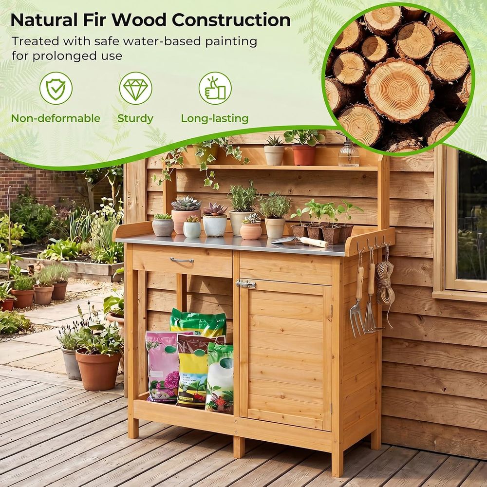 屋外用植木鉢置き台 木製ガーデンワークステーション 収納キャ - Workbench Woodworking のレビューと価格