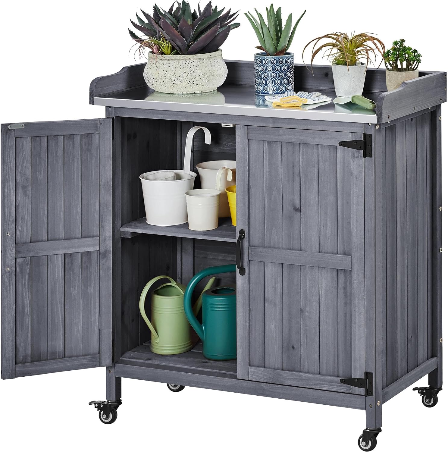 屋外ガーデンポッティングベンチテーブル、金属メッキテーブルト - Workbench Woodworking のレビューと価格
