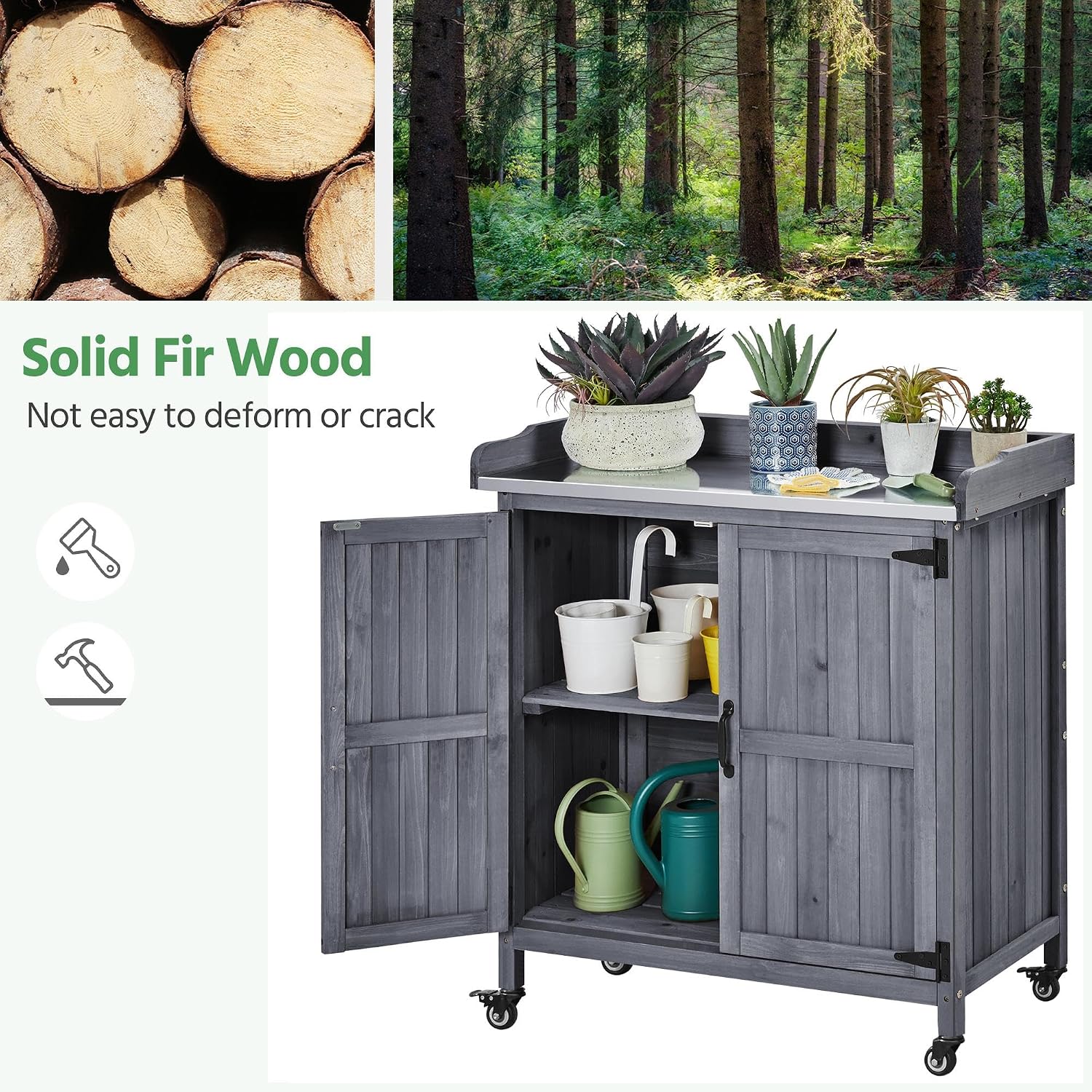 屋外ガーデンポッティングベンチテーブル、金属メッキテーブルト - Workbench Woodworking のレビューと価格