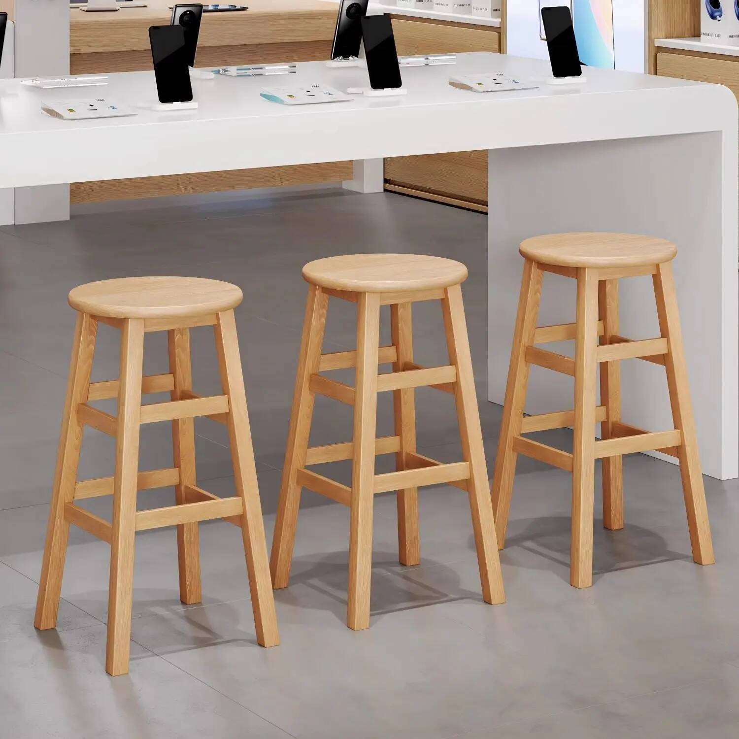 シンプルなバースツール、無垢材スツール、バーカフェレジャース - Woodworking Desk Chair のレビューと価格
