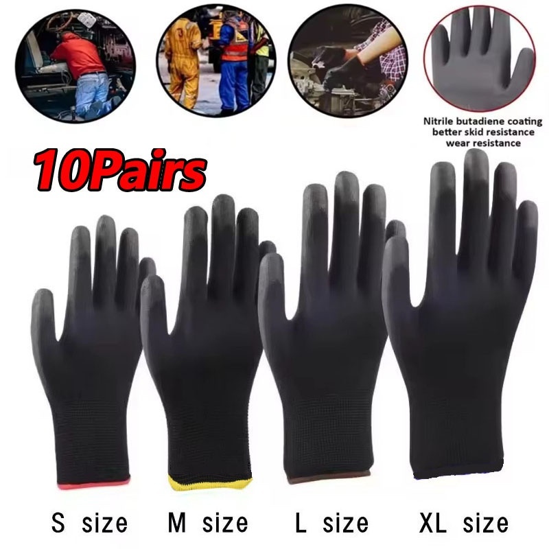 10 ペア耐久性のあるナイロン作業 PU 安全労働手袋滑り止 - Woodworking Gloves のレビューと価格