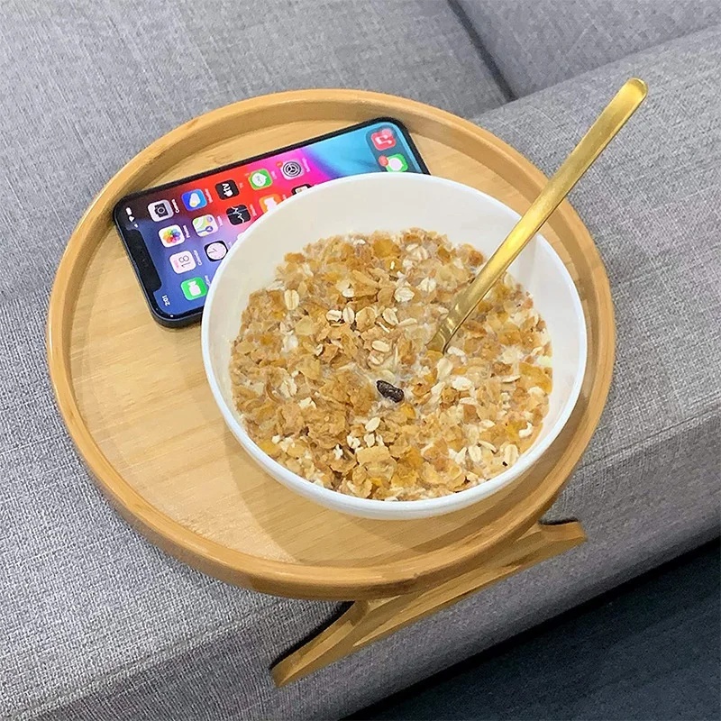 クリップ式天然木ソファアームレストトレイ、実用的なテレビ用ス - Woodworking Tv のレビューと価格