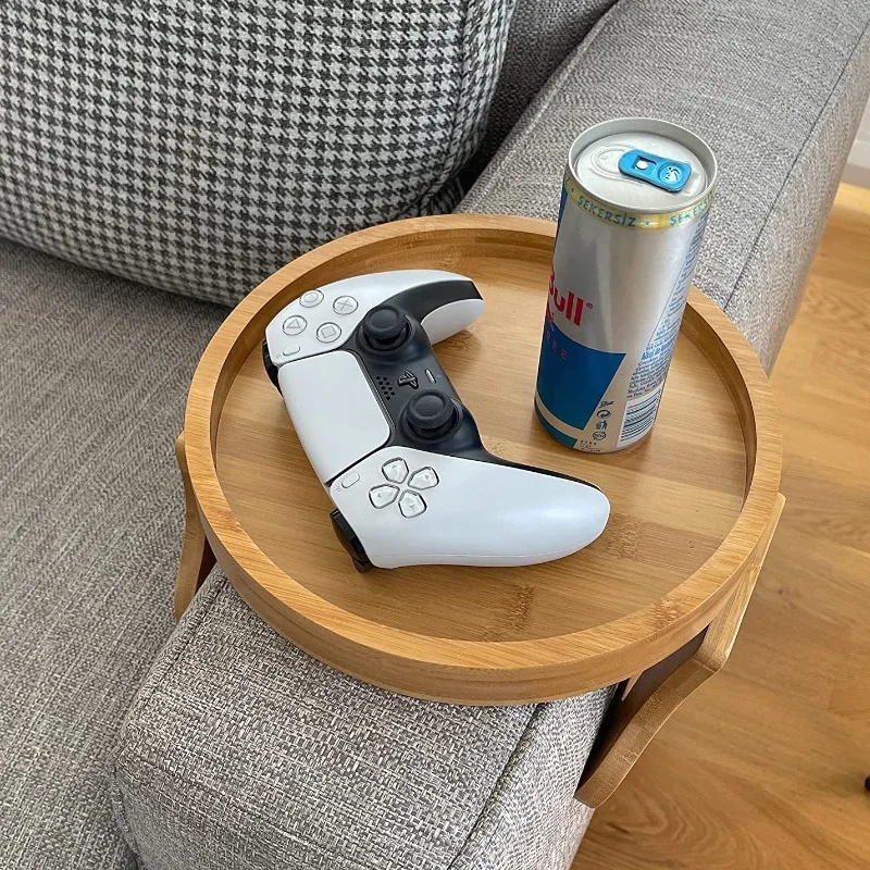 クリップ式天然木ソファアームレストトレイ、実用的なテレビ用ス - Woodworking Tv のレビューと価格