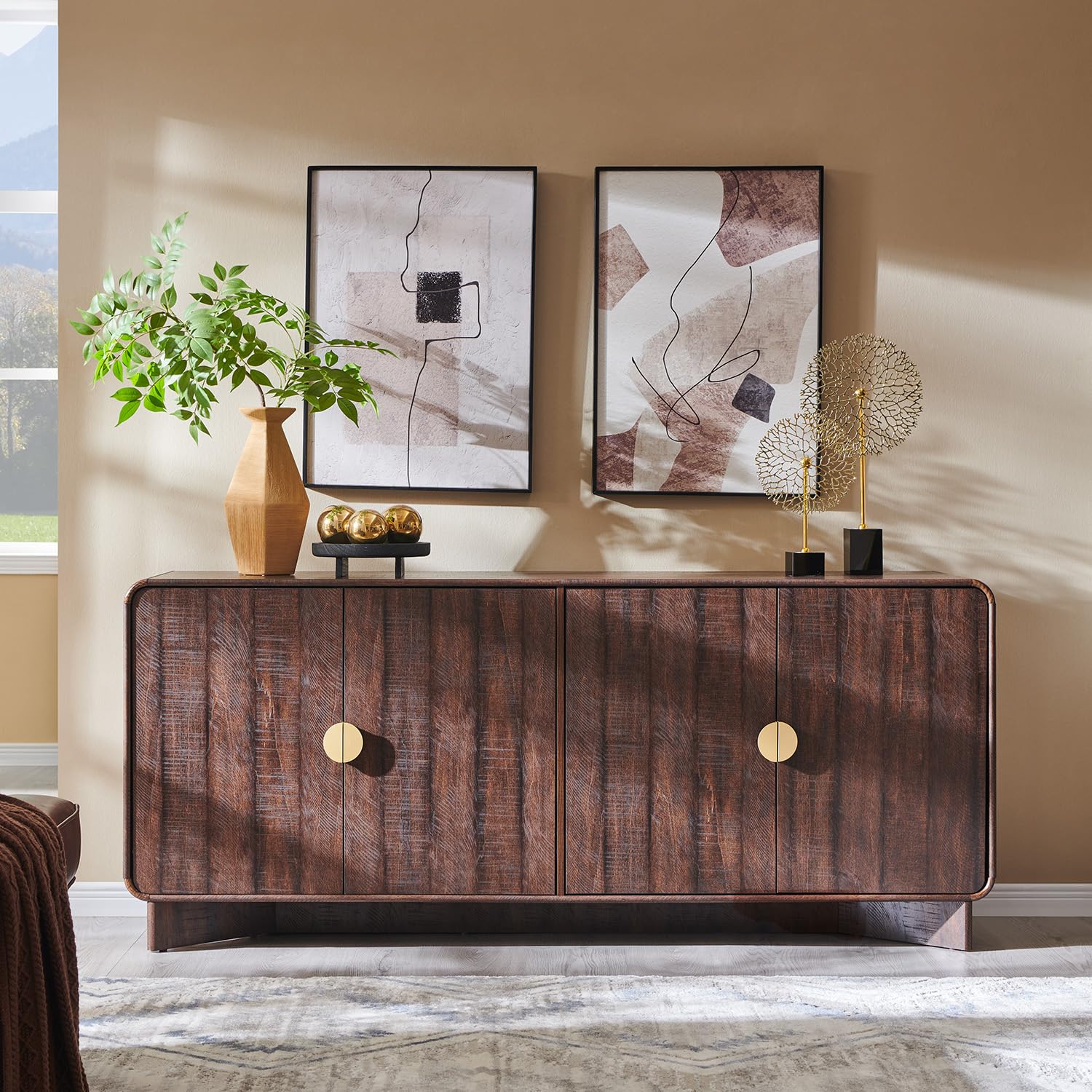 70インチまでのテレビに対応、収納＆調節可能な棚付き、湾曲型 - Woodworking Tv のレビューと価格